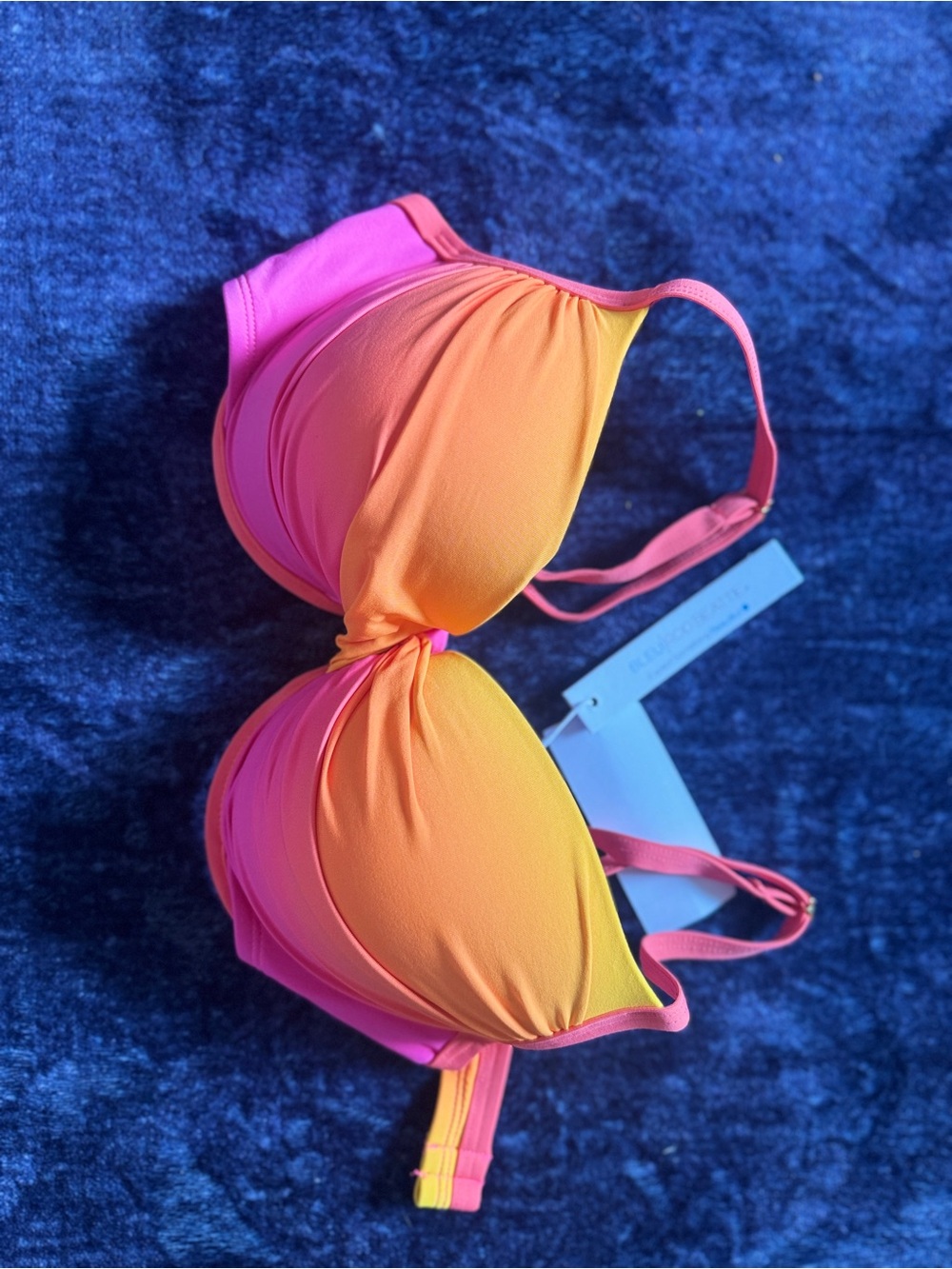 Bleu Rod Beattie Colorblock Push-Up Bikini Top — Hot Pink & Coral-Orange
